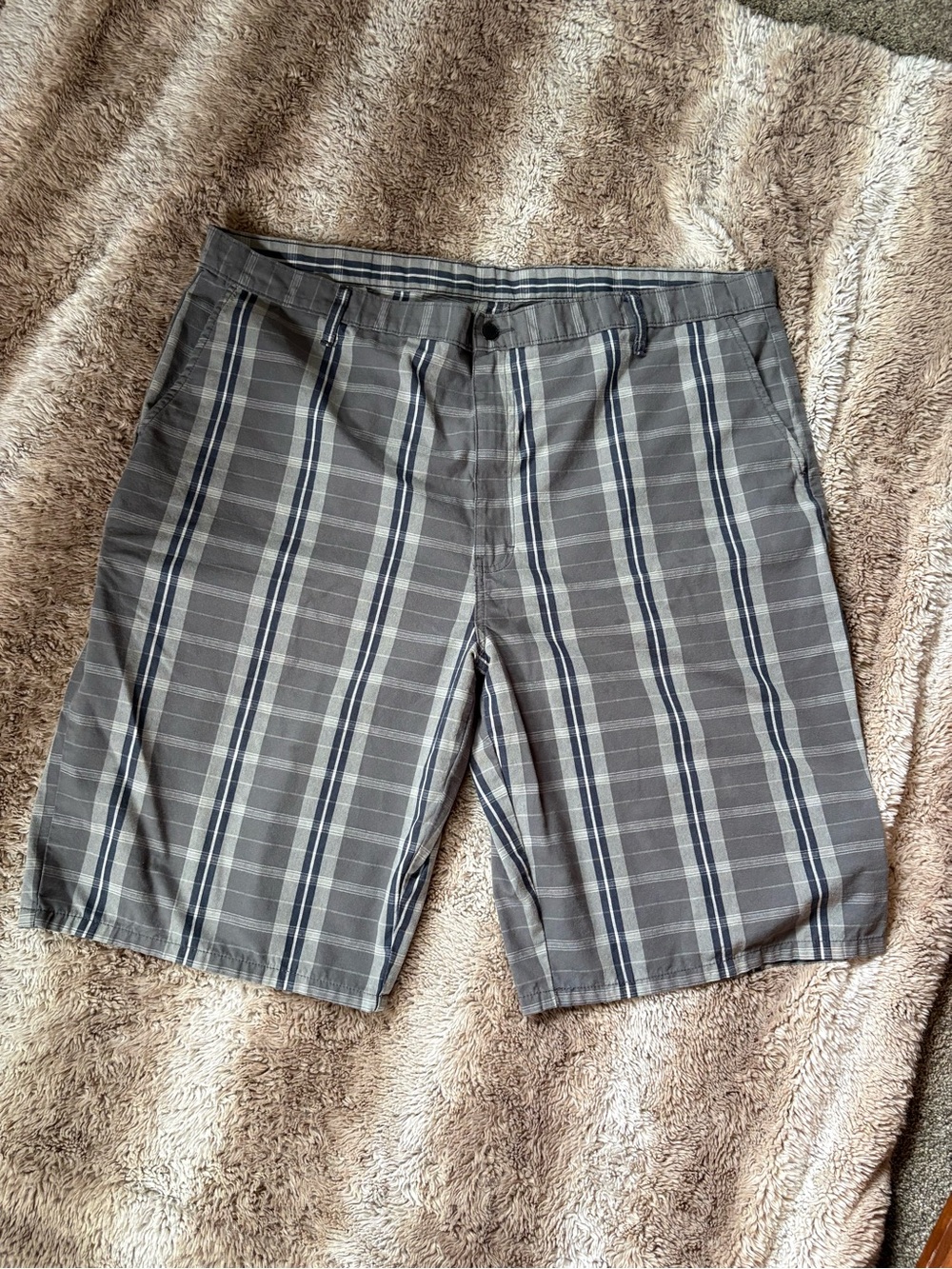 Dickies Gray Plaid Shorts with Navy Stripes